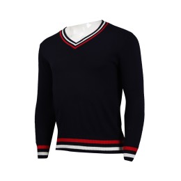 JUM046 Customized Contrast V-neck Slim Mens Sweater  2/32 Cotton 269G  Sweater Hong Kong Company JUM046 Customized Contrast V-neck Slim Mens Sweater  2/32 Cotton 269G  Sweater Hong Kong Company
